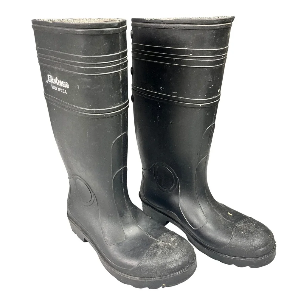LaCrosse Mens Black Rubber‎ Work Boots Made in USA Waterproof Rain Mud Size 7